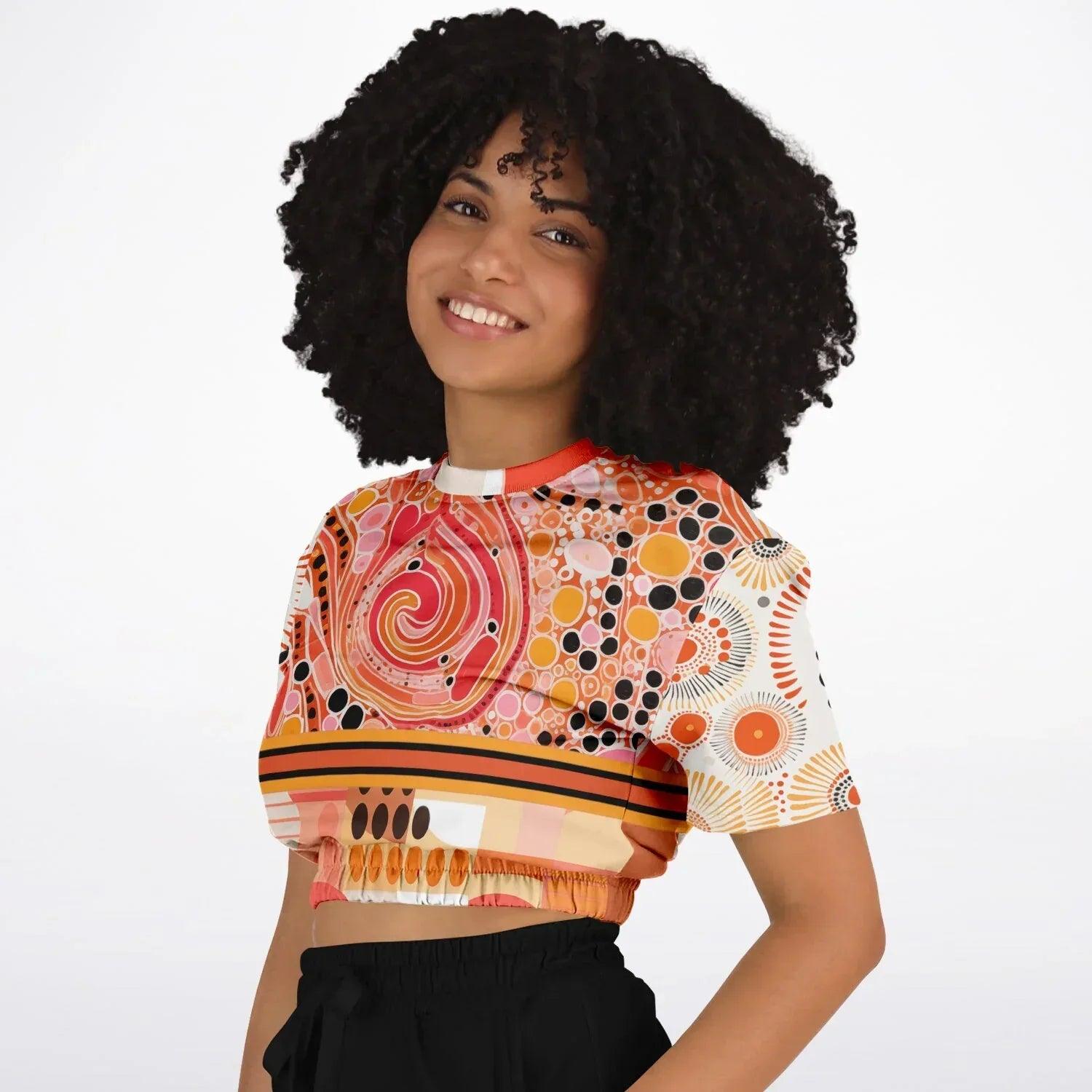 Sunset Springs Abstract 70s Print Eco-Poly Cropped Short Sleeve Pullover