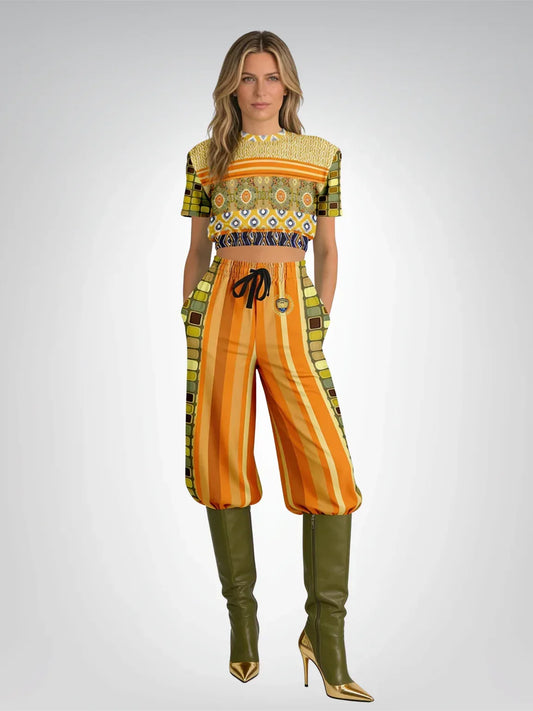 Sunshine of My Life in Patchwork Eco-Poly Short Sleeve Cropped Pullover