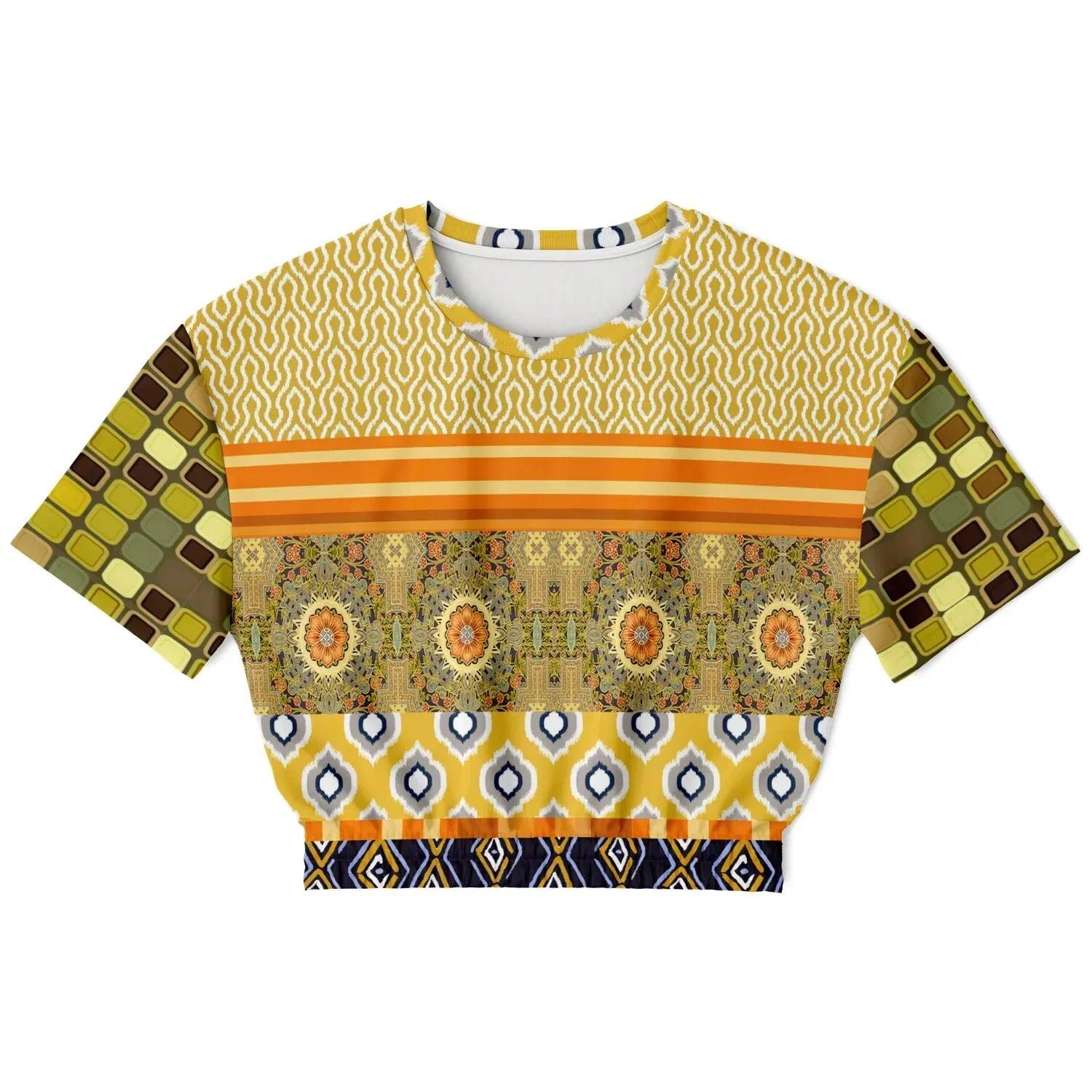 Sunshine of My Life in Patchwork Eco-Poly Short Sleeve Cropped Pullover
