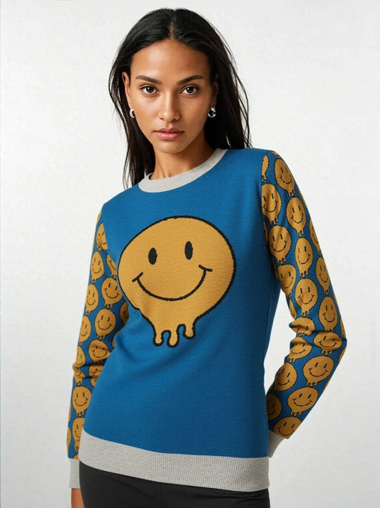 Super Happy Day Smiley Face Knitted Crewneck Sweater