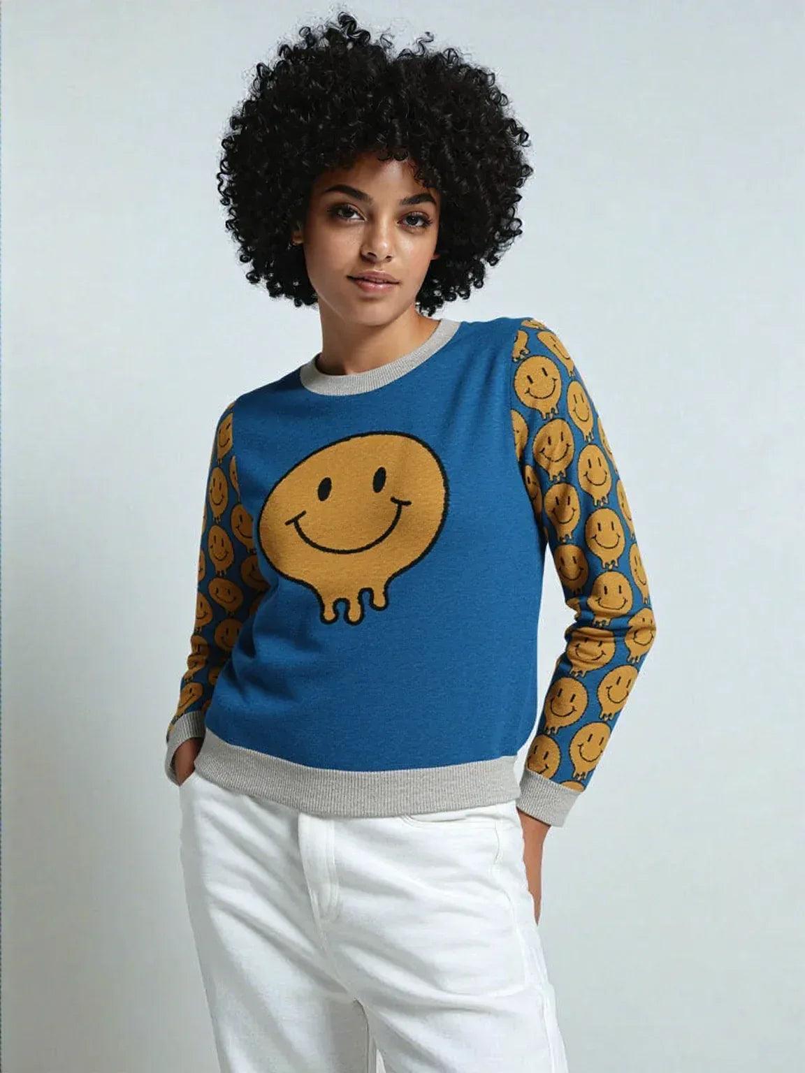 Super Happy Day Smiley Face Knitted Crewneck Sweater