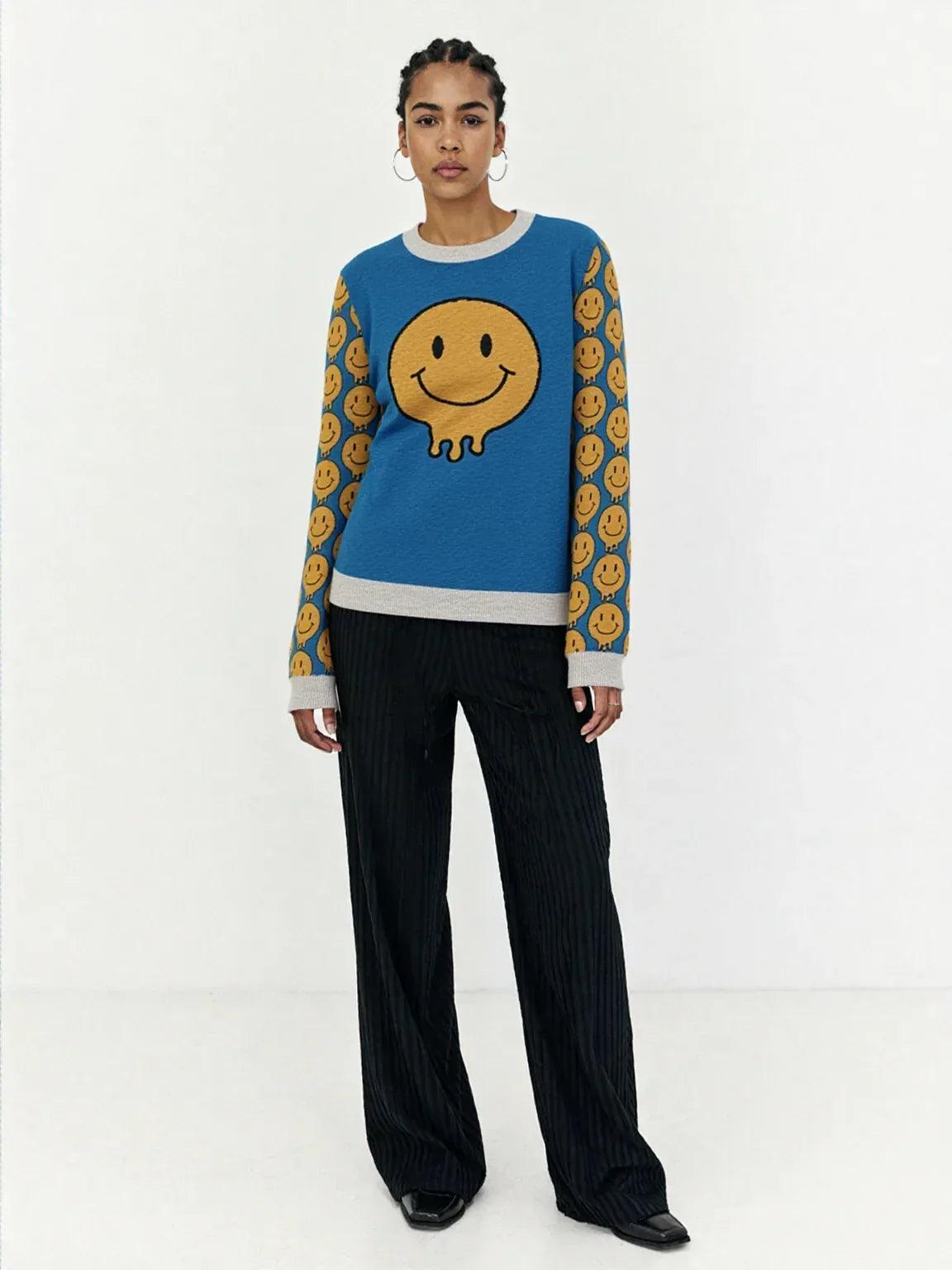 Super Happy Day Smiley Face Knitted Crewneck Sweater