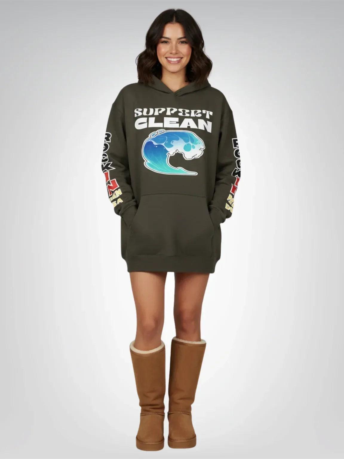 Support Clean Oceans Heavyweight 3-End Fleece Unisex Hoodie