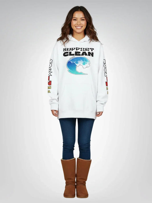 Support Clean Oceans Heavyweight 3-End Fleece Unisex Hoodie