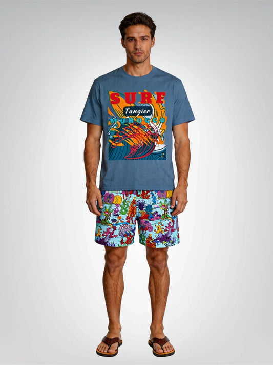 Surf Tangier Morocco Interpretive Art Design Heavyweight Tee