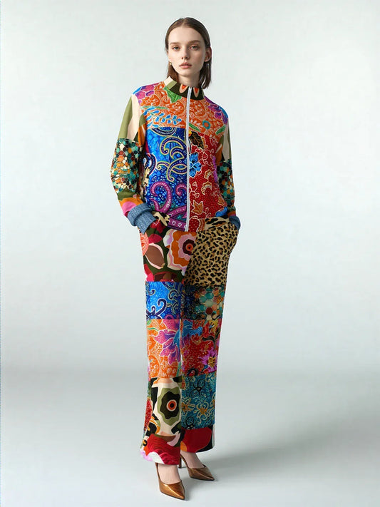 Sweet Clementine Batik Patchwork Eco-Poly Wide Leg Pants