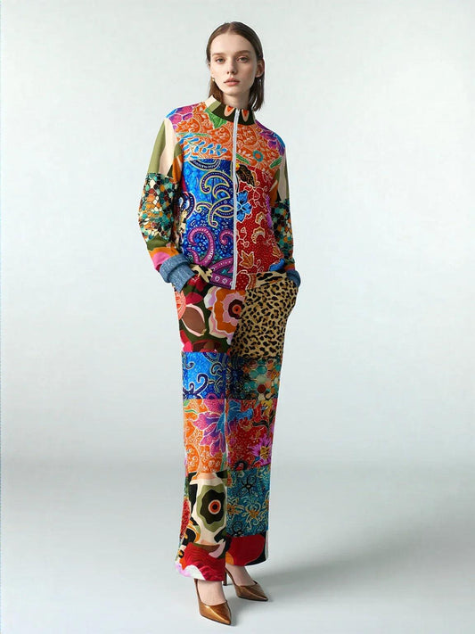 Sweet Clementine Batik Patchwork Eco-Poly Wide Leg Pants