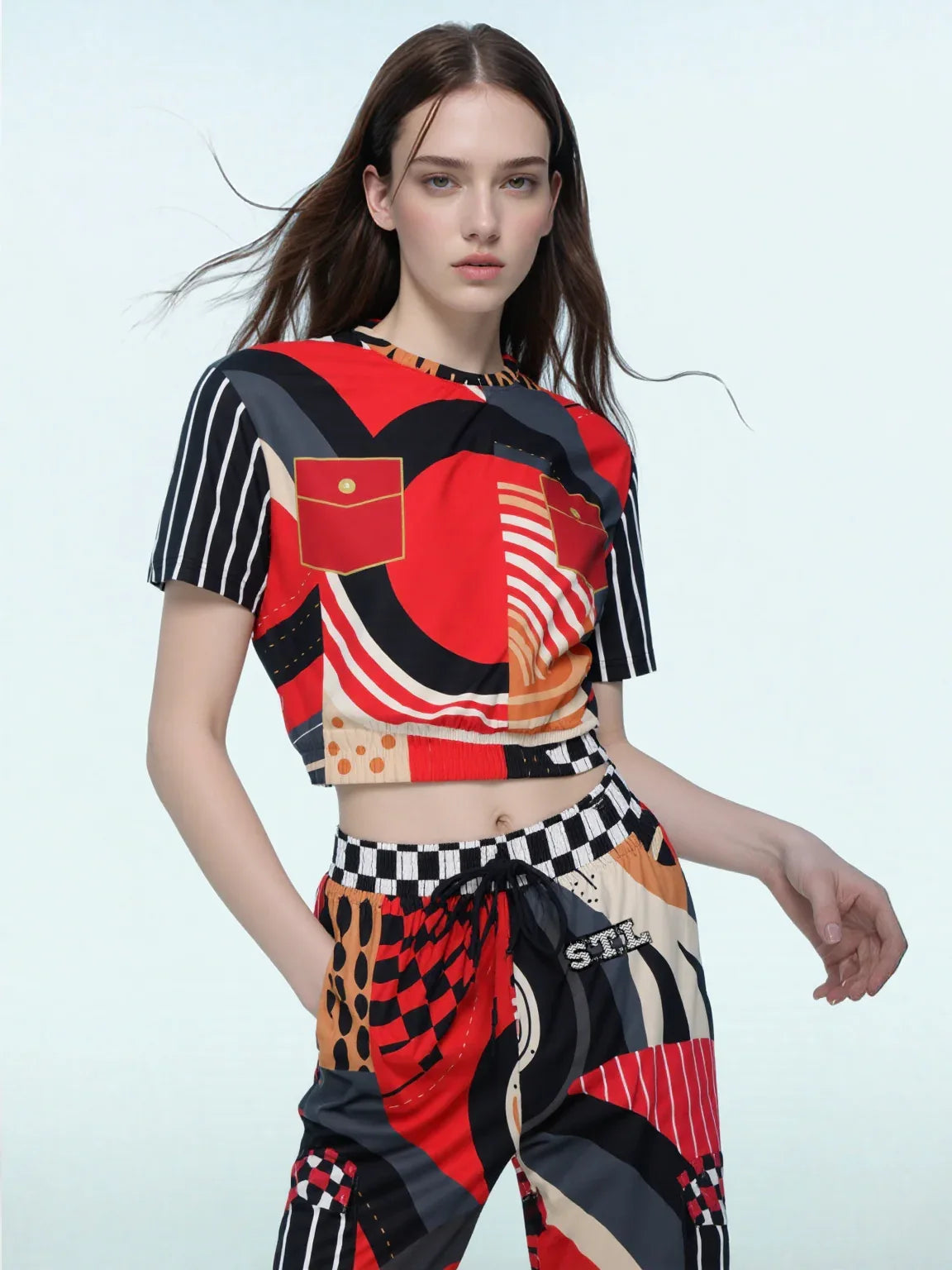 Switch Me Black in Abstract Zebra Eco-Poly Short Sleeve Cropped Pullover