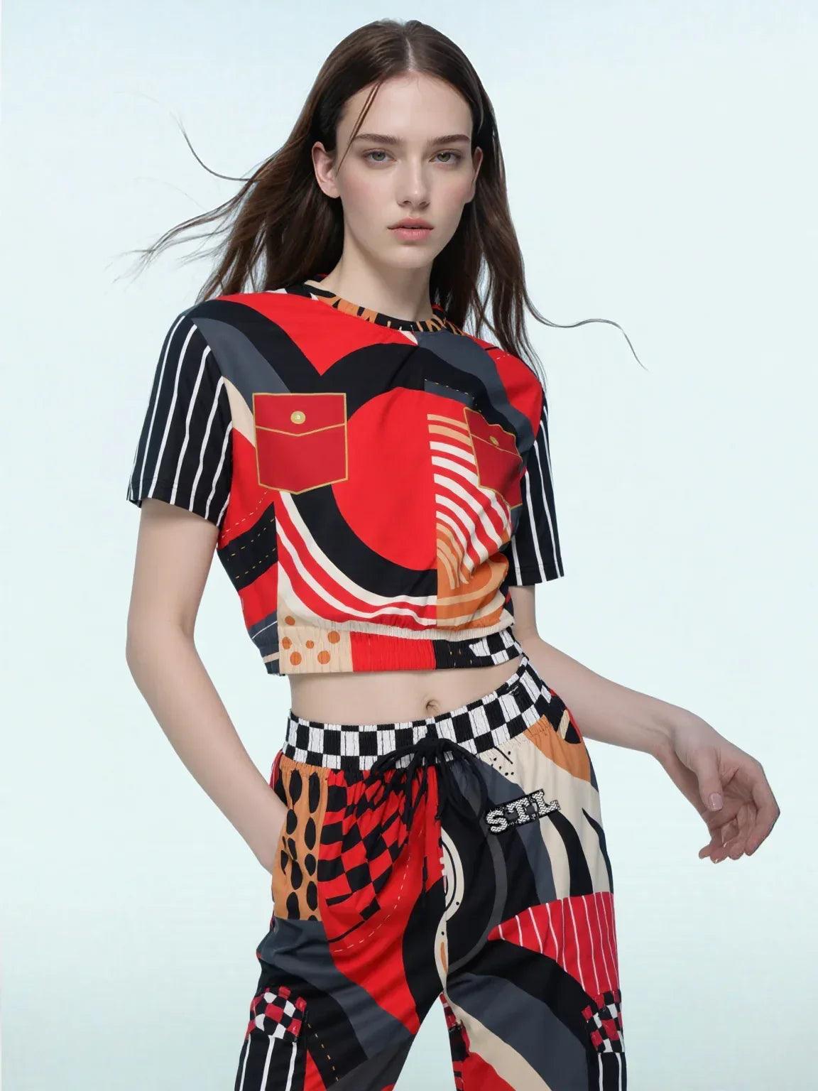Switch Me Black in Abstract Zebra Eco-Poly Short Sleeve Cropped Pullover