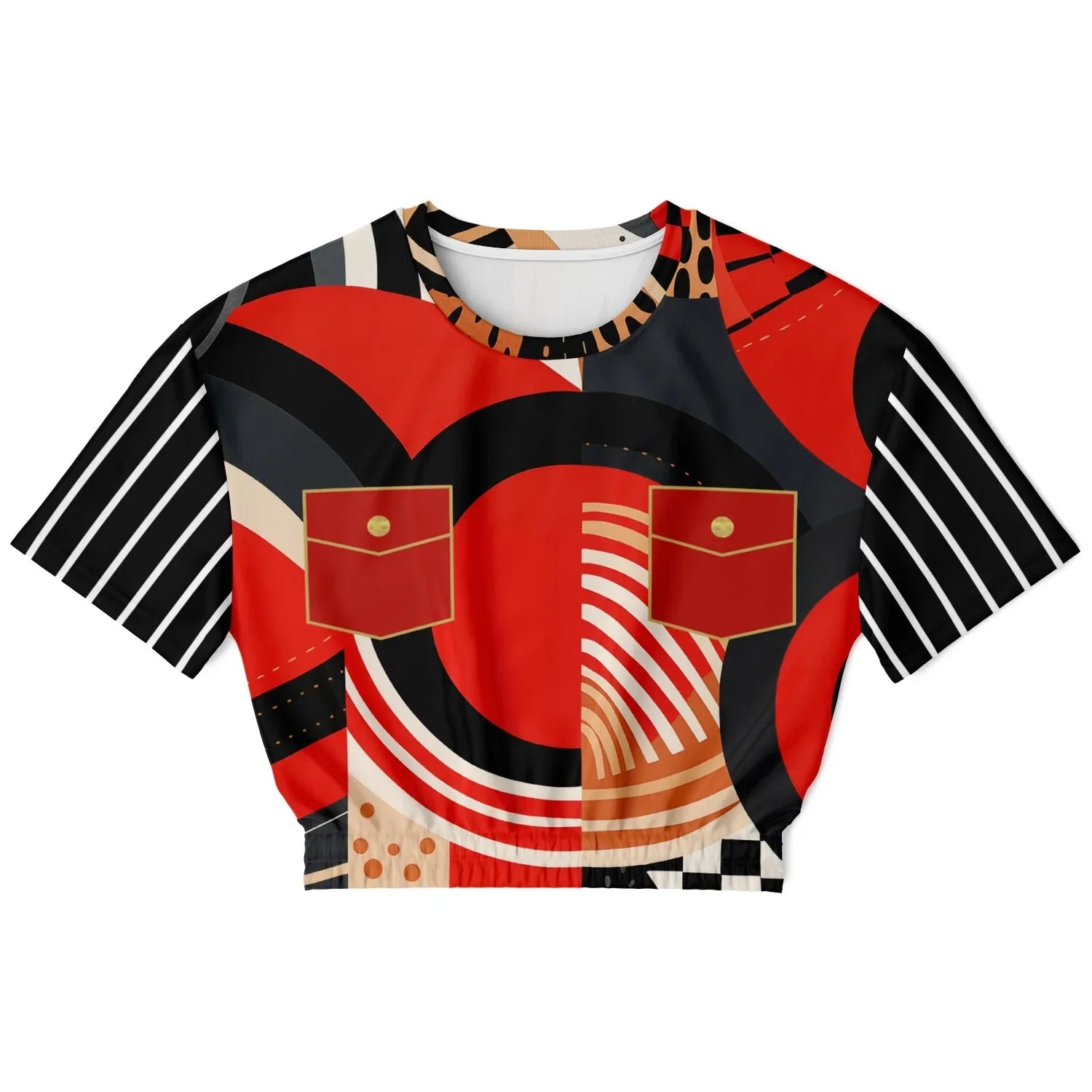 Switch Me Black in Abstract Zebra Eco-Poly Short Sleeve Cropped Pullover