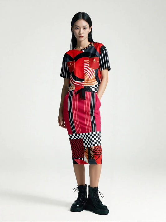 Switch Me Black in Pinstripe Eco-Poly Long Pocket Skirt