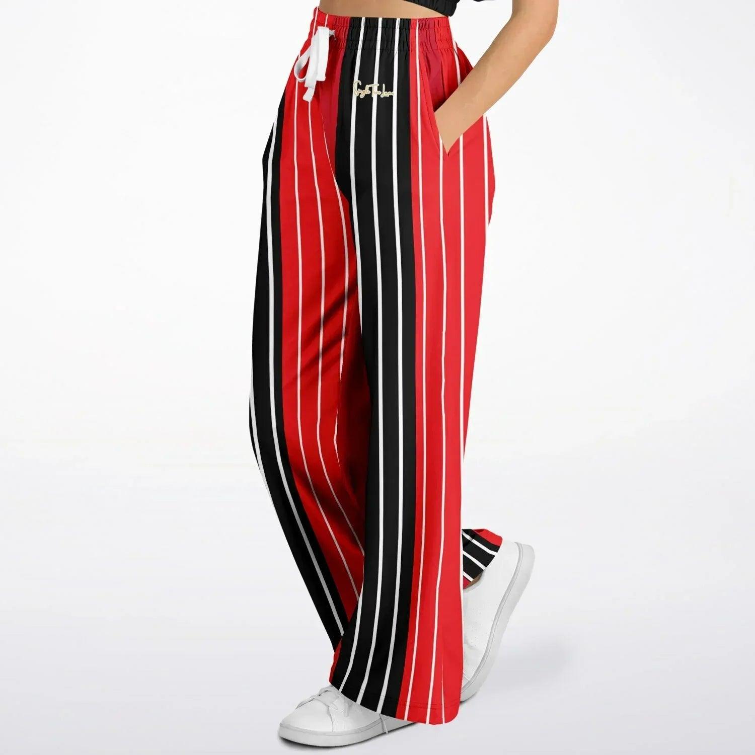 Switch Me Black in Pinstripe Eco-Poly Wide Leg Pants
