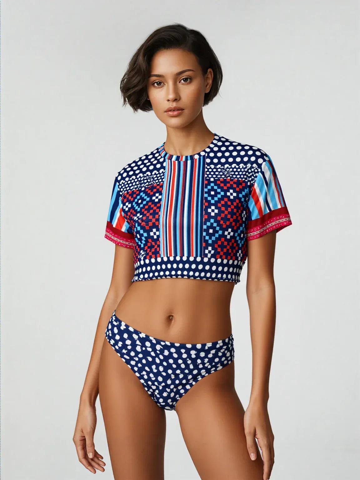 Tale of Two Cities Polka Dot Abstract Print Eco-Poly Short Sleeve Cropped Pullover