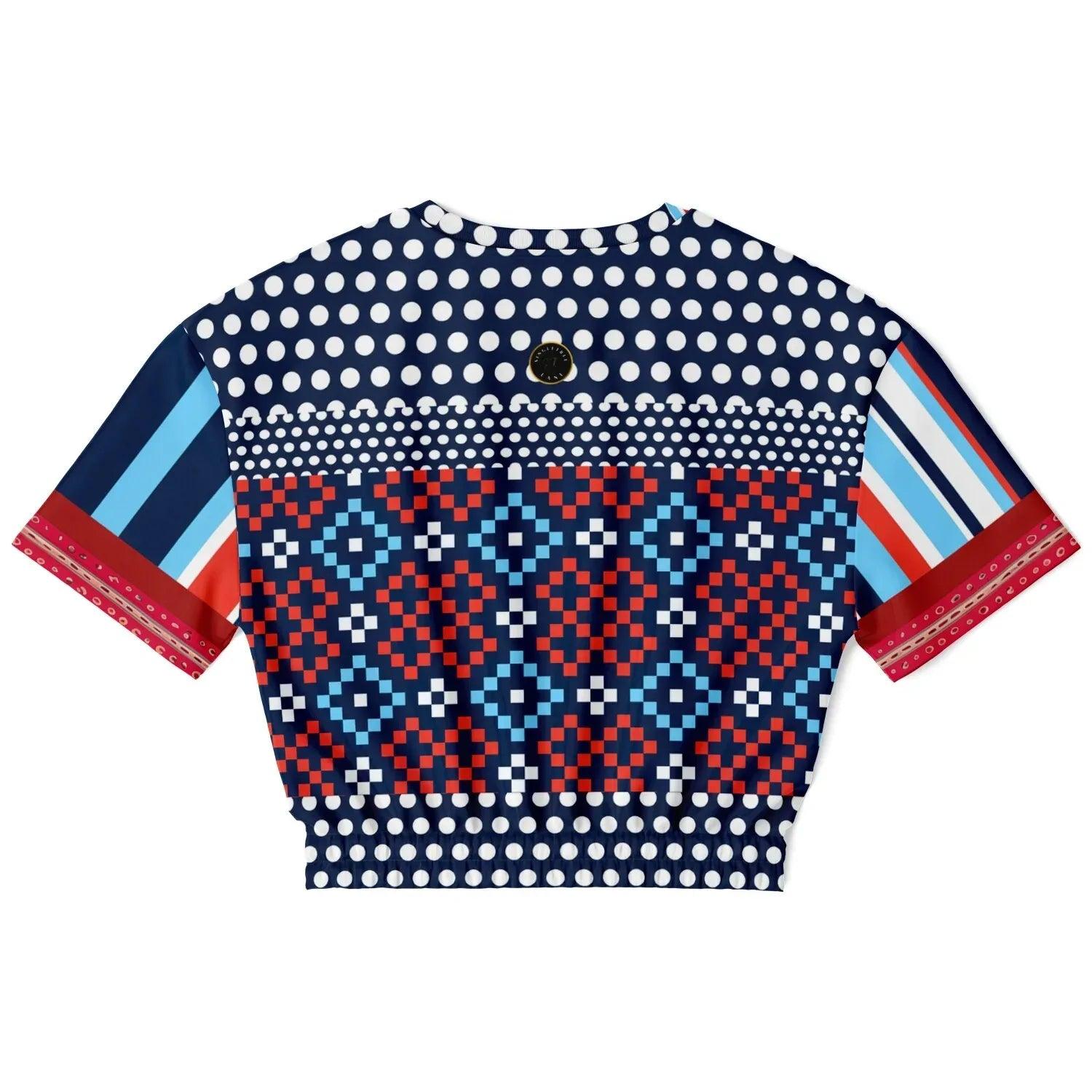 Tale of Two Cities Polka Dot Abstract Print Eco-Poly Short Sleeve Cropped Pullover