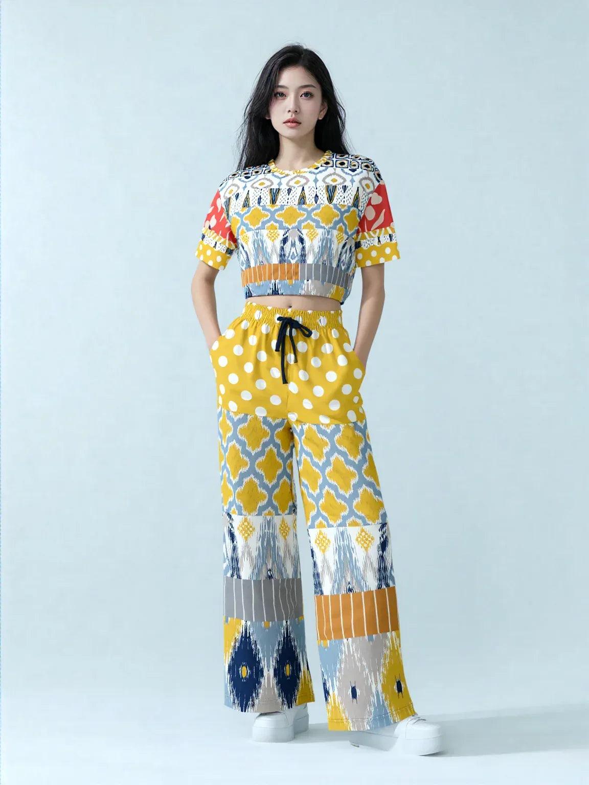Tallulah Bankhead Ikat Polka Dot Eco-Poly Wide Leg Pants