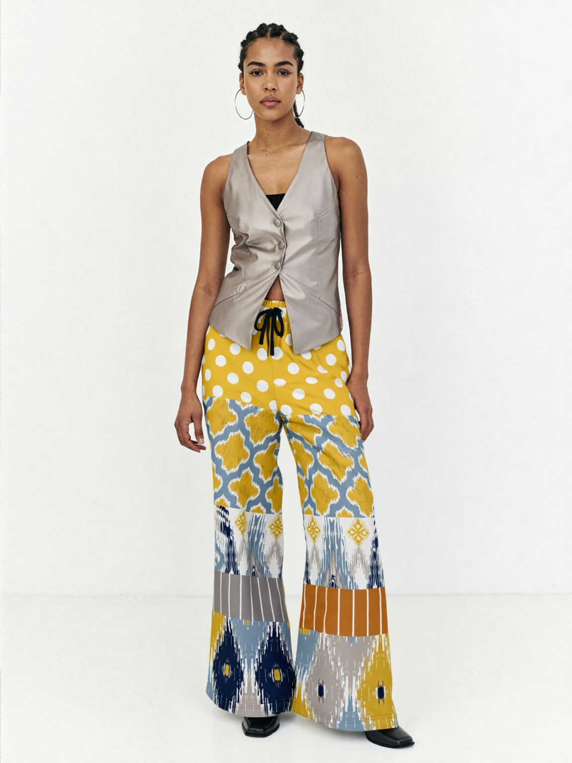 Tallulah Bankhead Ikat Polka Dot Eco-Poly Wide Leg Pants