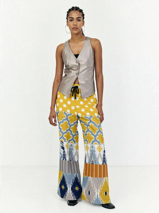 Tallulah Bankhead Ikat Polka Dot Eco-Poly Wide Leg Pants