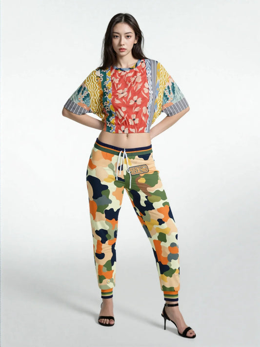 Tallulah Bankhead Yellow Patchwork Short Sleeve Cropped Pullover