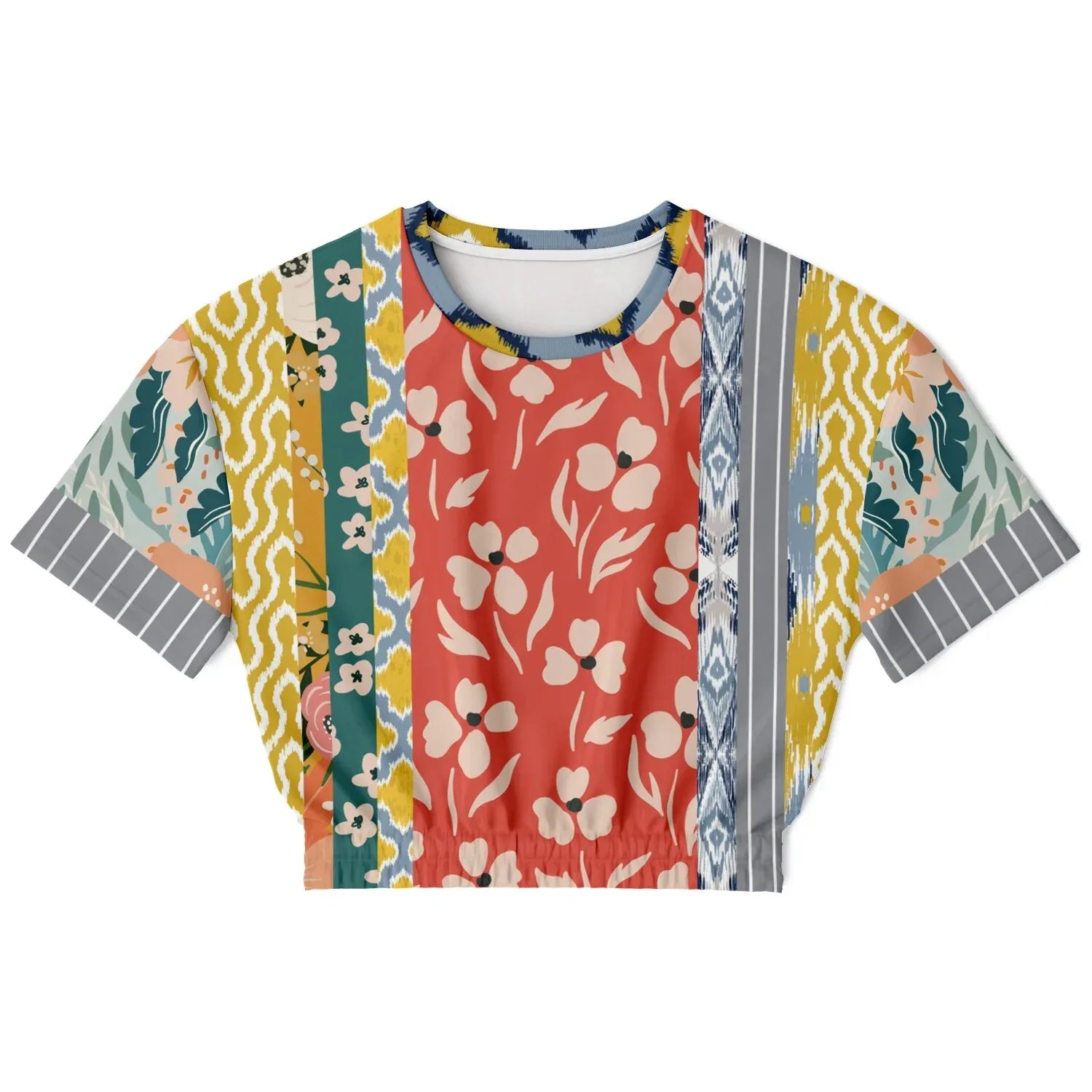 Tallulah Bankhead Yellow Patchwork Short Sleeve Cropped Pullover