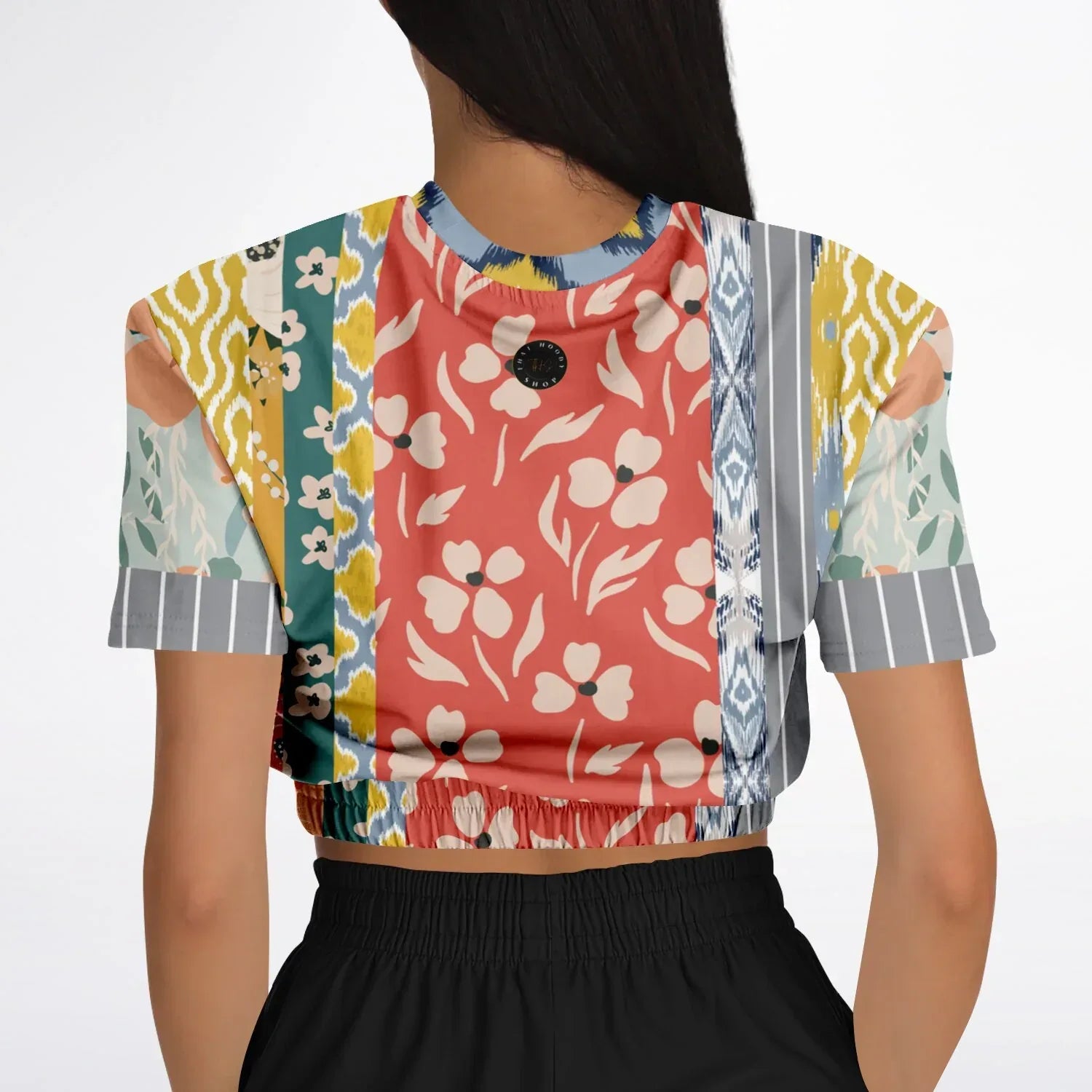 Tallulah Bankhead Yellow Patchwork Short Sleeve Cropped Pullover