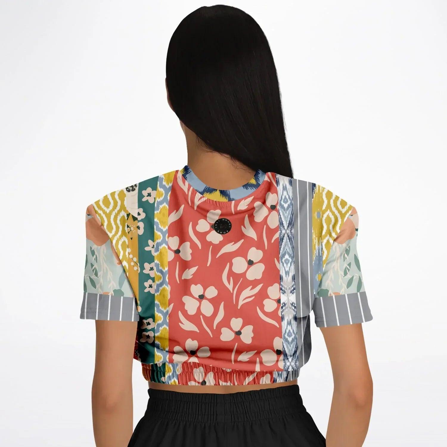 Tallulah Bankhead Yellow Patchwork Short Sleeve Cropped Pullover