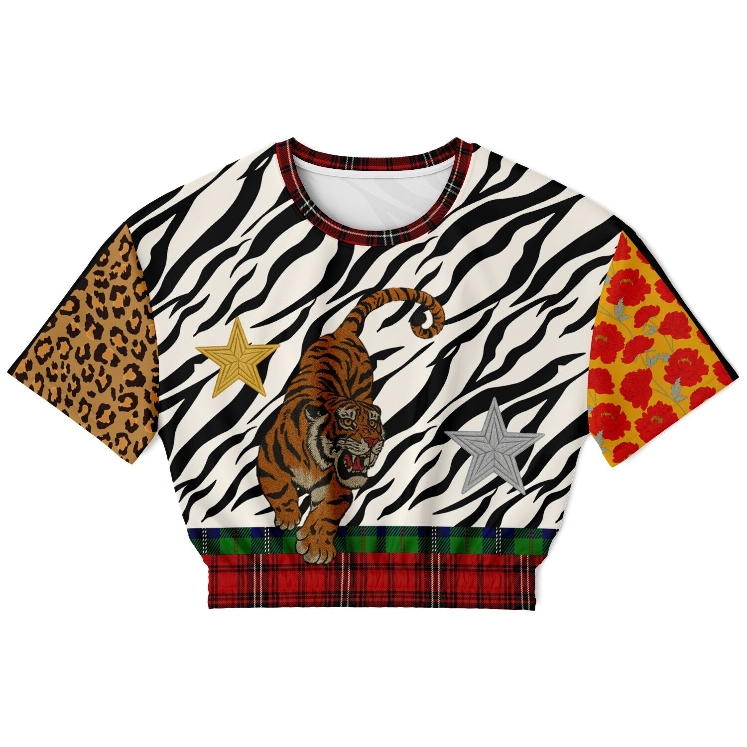 Tartan is the New Camo Tiger Print Eco-Poly Short Sleeve Cropped Pullover