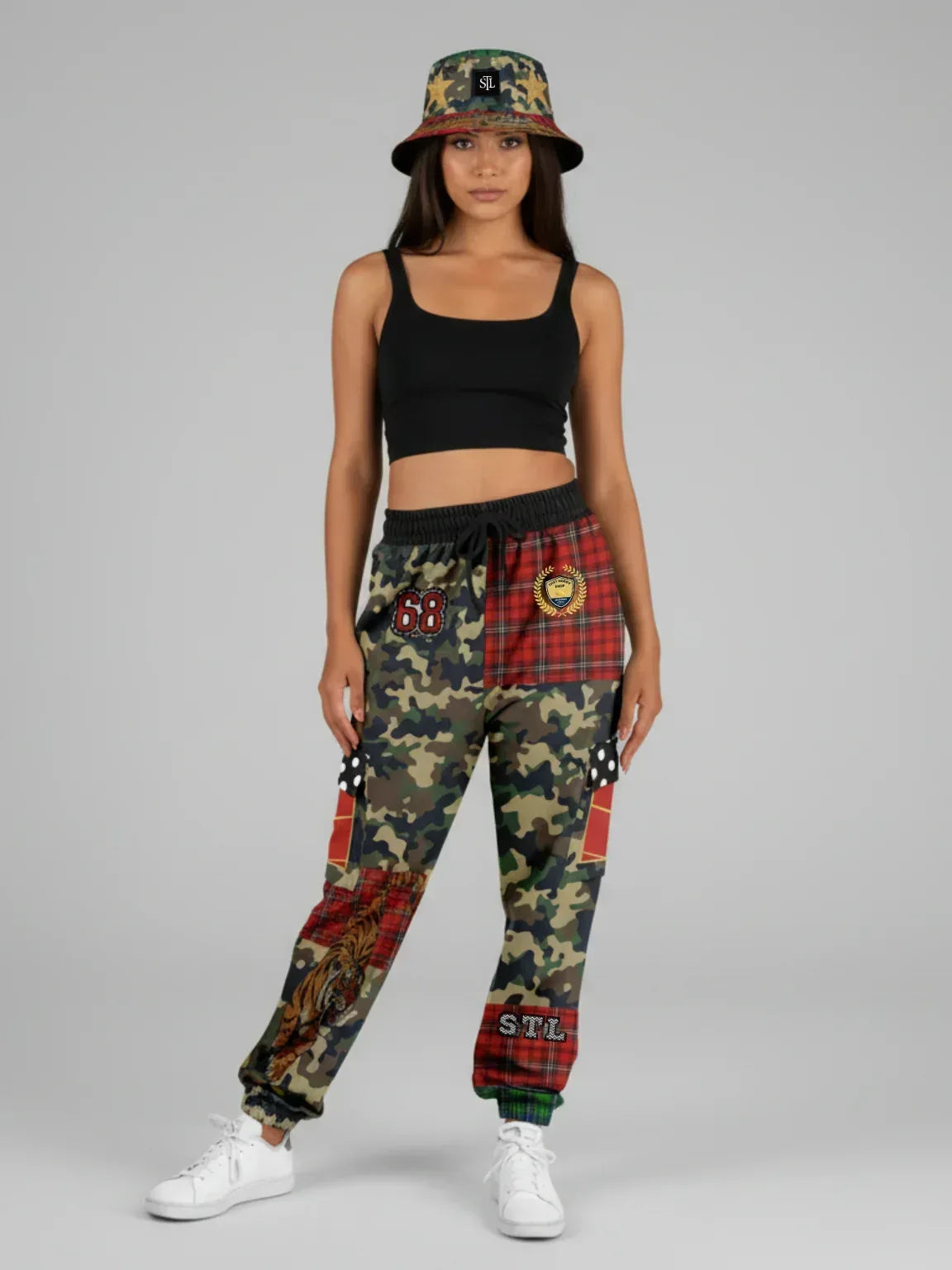 Tartan is the New Camo in Duo Plaid Tiger Print Eco-Poly Cargo Joggers