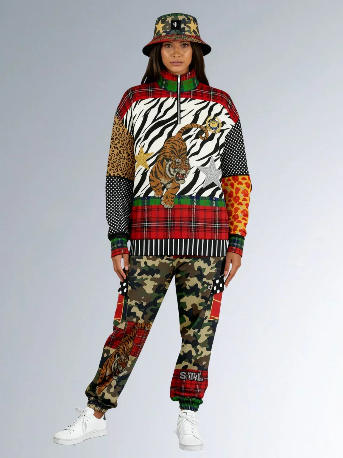 Tartan is the New Camo in Duo Plaid Tiger Print Eco-Poly Cargo Joggers