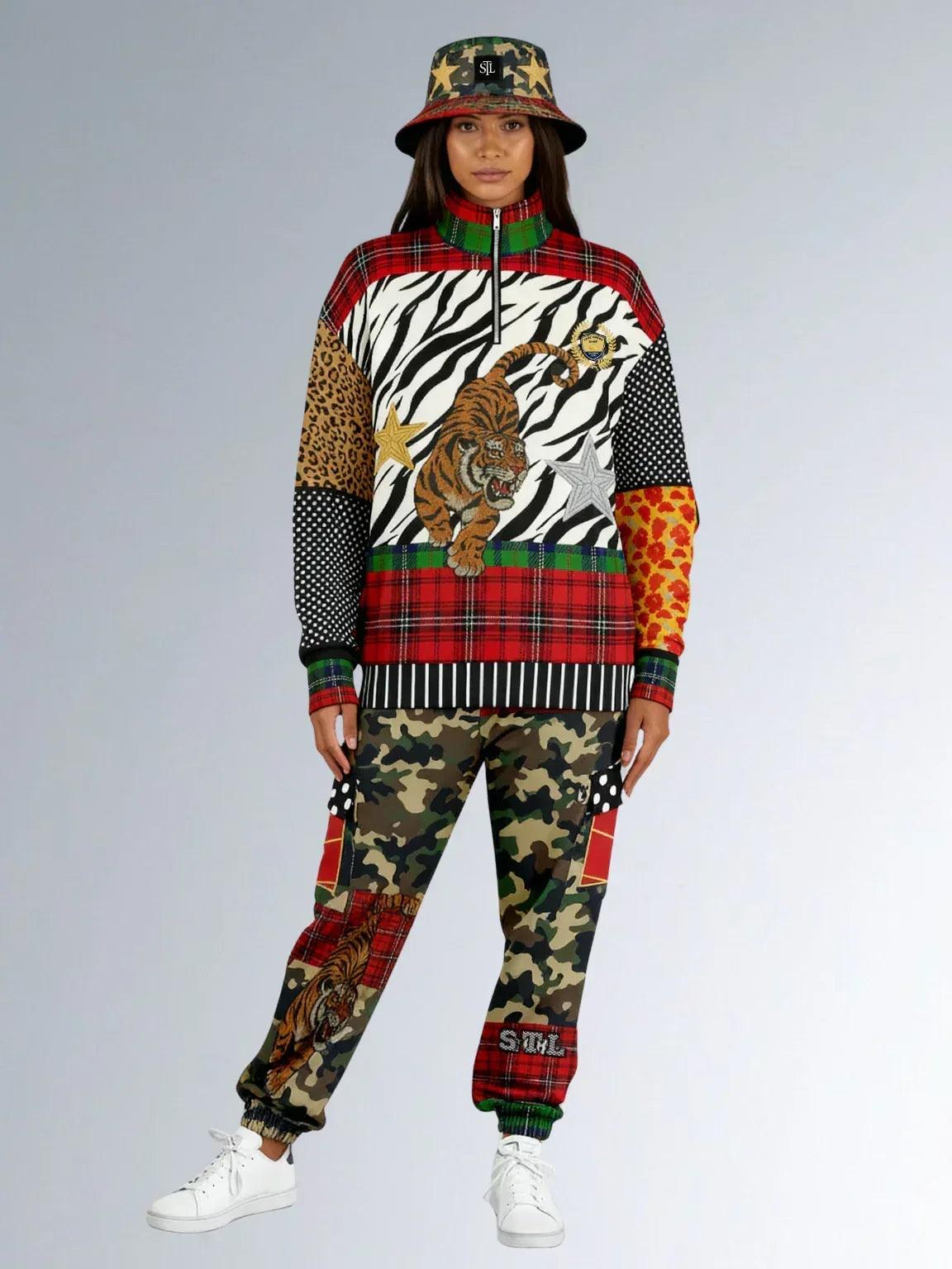 Tartan is the New Camo in Duo Plaid Tiger Print Eco-Poly Cargo Joggers