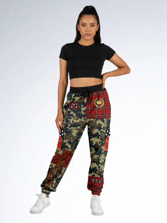 Tartan is the New Camo in Duo Plaid Tiger Print Eco-Poly Cargo Joggers