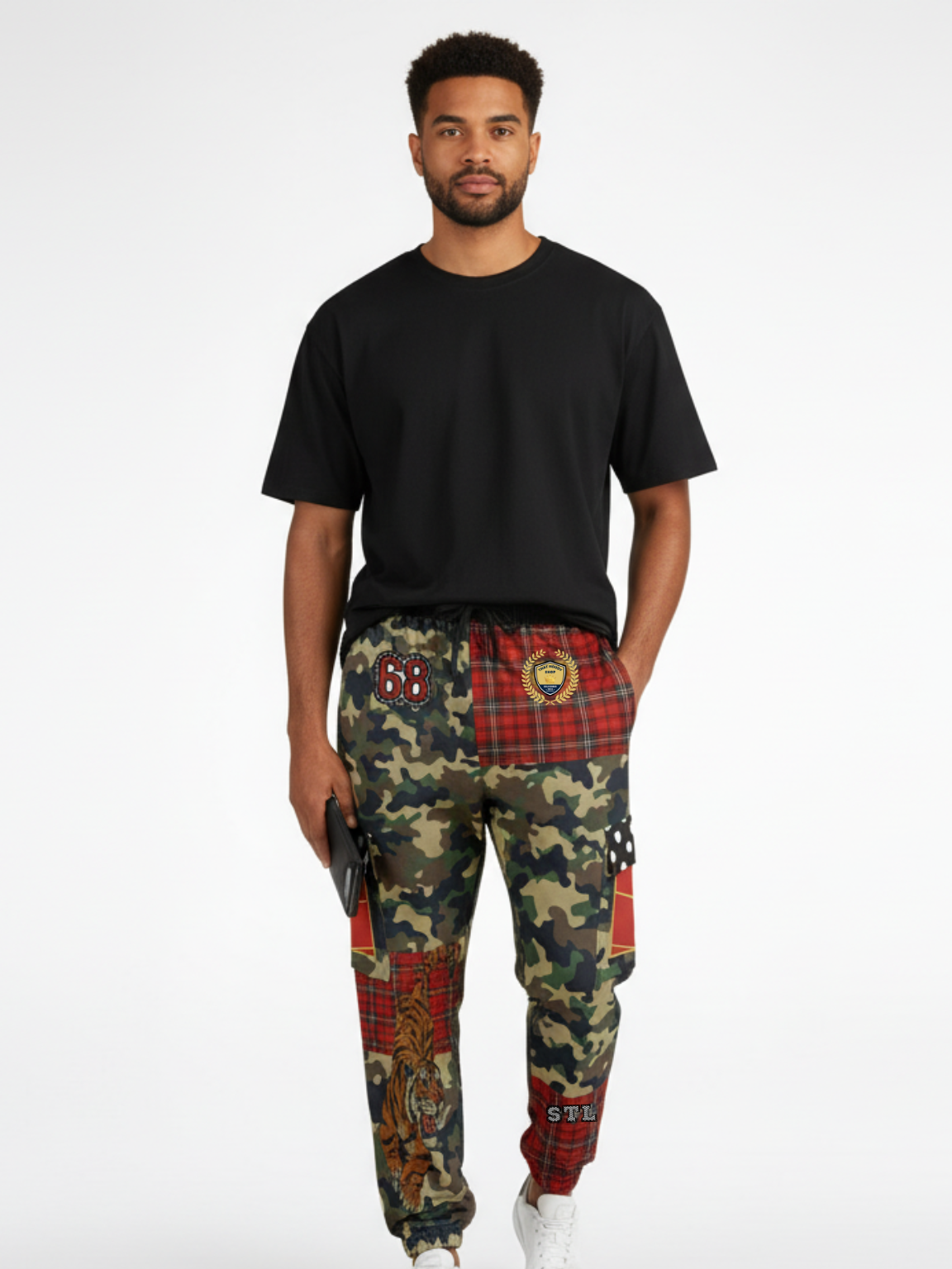 Tartan is the New Camo in Duo Plaid Tiger Print Eco-Poly Cargo Joggers