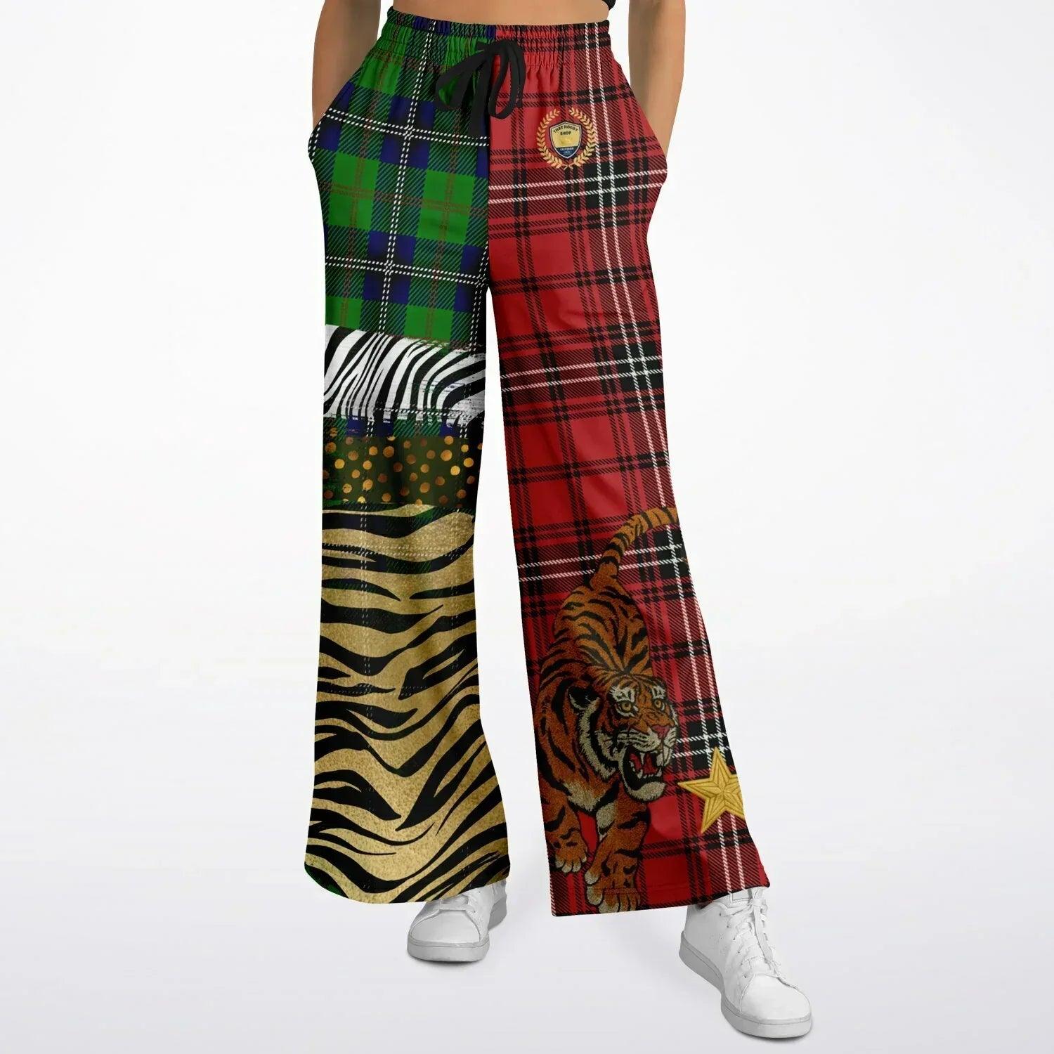 Tartan is the New Camo in Duo Plaid and Tiger Eco-Poly Wide Leg Pants