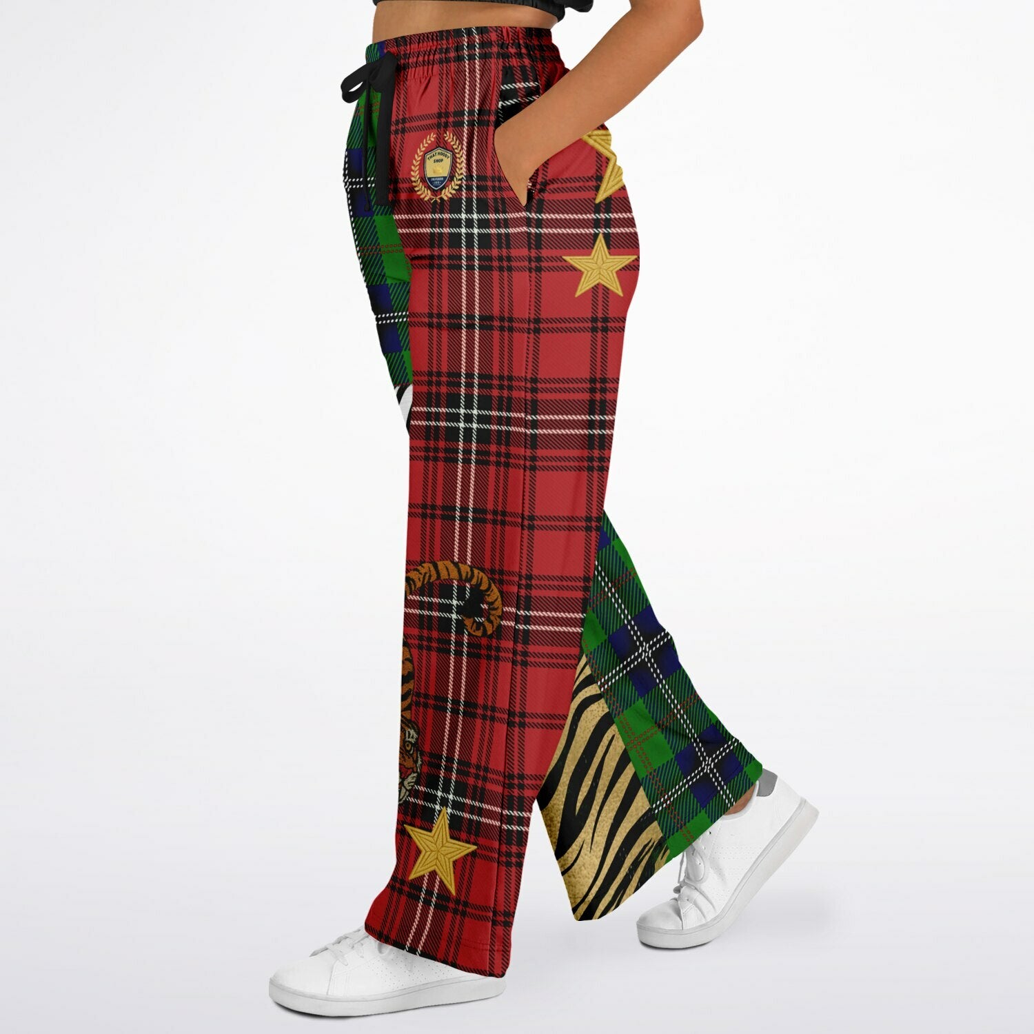 Tartan is the New Camo in Duo Plaid and Tiger Eco-Poly Wide Leg Pants