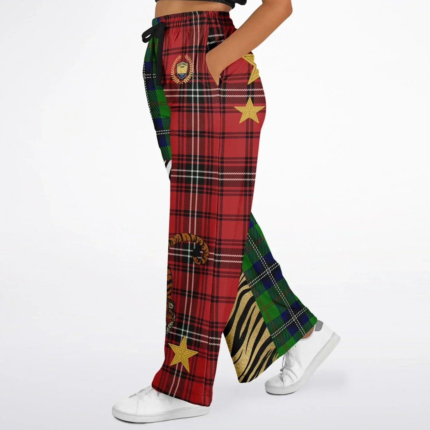 Tartan is the New Camo in Duo Plaid and Tiger Eco-Poly Wide Leg Pants