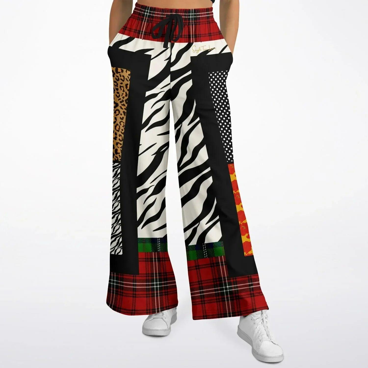 Tartan is the New Camo in Zebra Patchwork Eco-Poly Wide Leg Pants