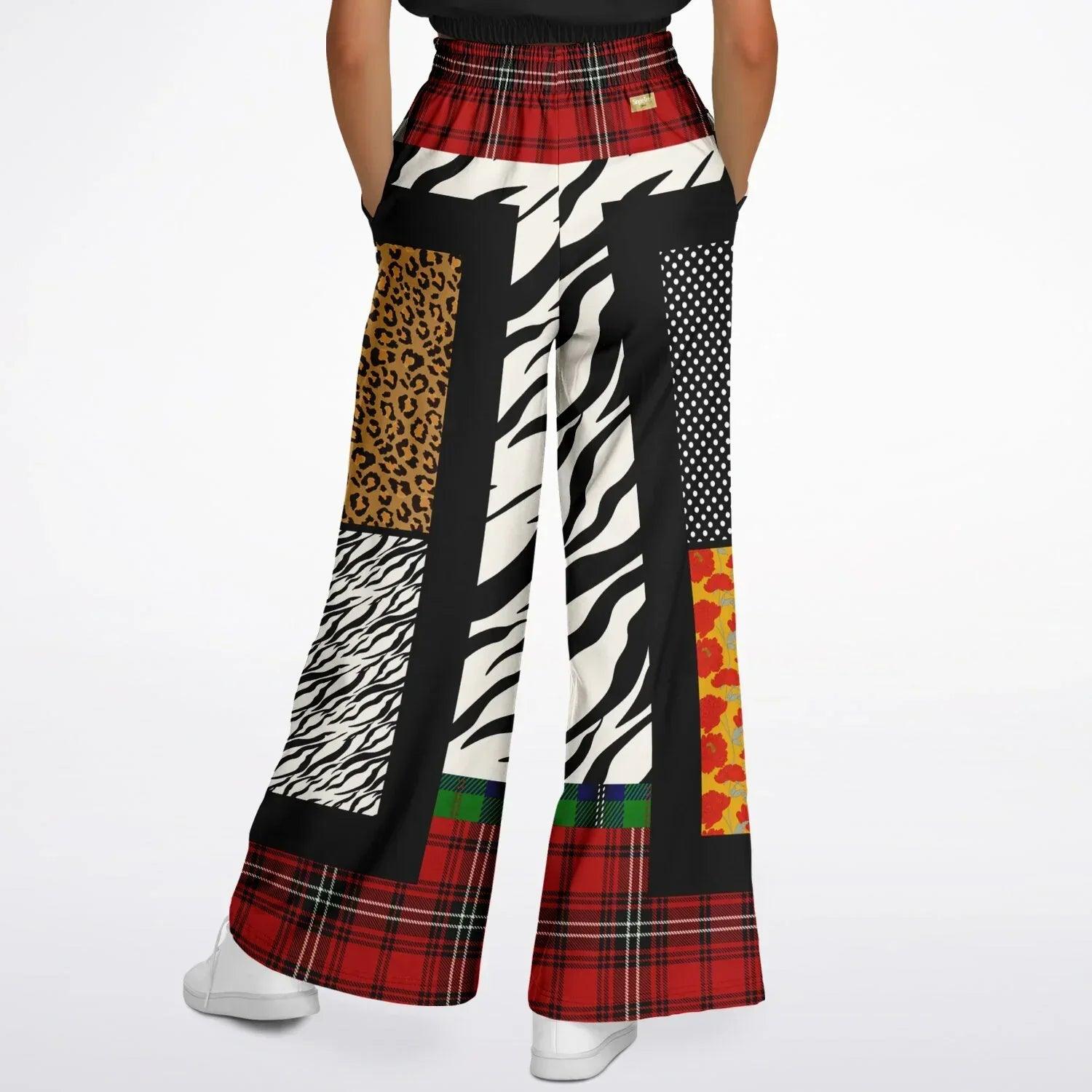 Tartan is the New Camo in Zebra Patchwork Eco-Poly Wide Leg Pants