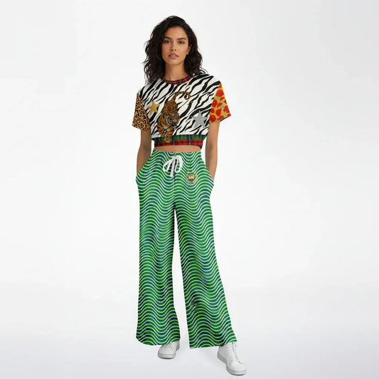 Tartan is the New Camo Tiger Print Eco-Poly Short Sleeve Cropped Pullover