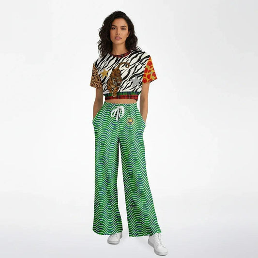 Tartan is the New Camo Tiger Print Eco-Poly Short Sleeve Cropped Pullover