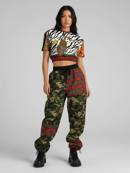 Tartan is the New Camo Tiger Print Eco-Poly Short Sleeve Cropped Pullover