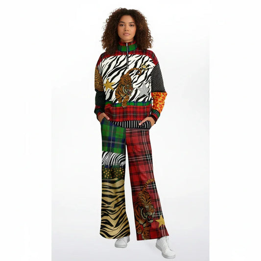 Tartan is the New Camo in Zebra Patchwork Eco-Poly Wide Leg Pants
