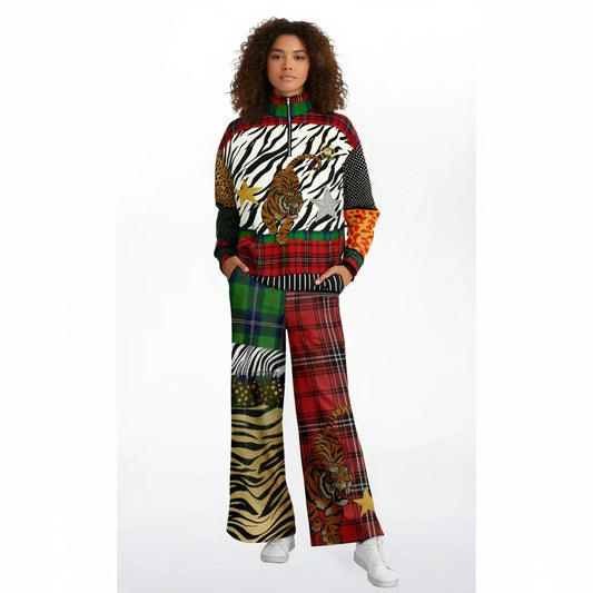 Tartan is the New Camo in Zebra Patchwork Eco-Poly Wide Leg Pants