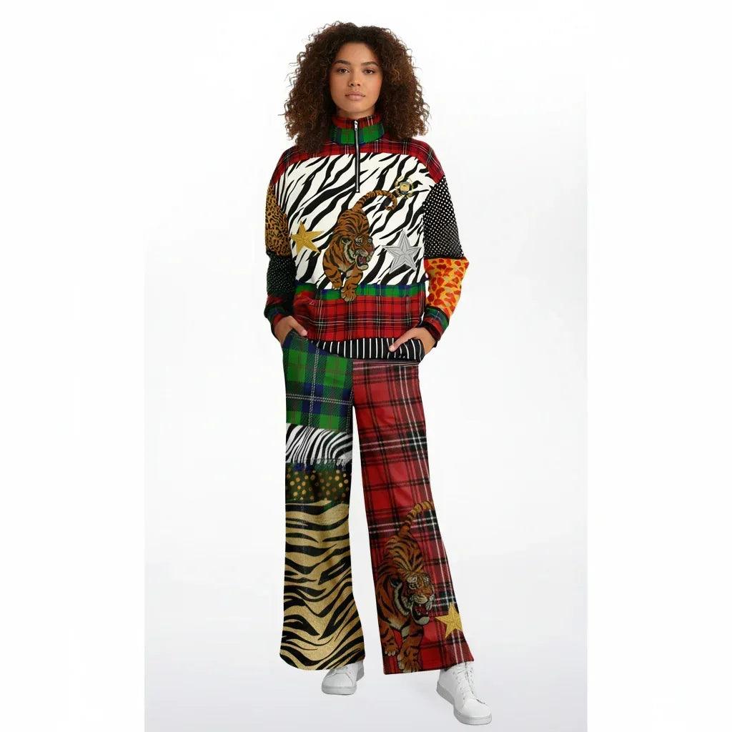 Tartan is the New Camo in Zebra Patchwork Eco-Poly Wide Leg Pants