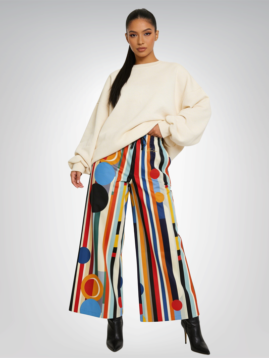 The More Cowbell Girl Retro Chic Striped Eco-Poly Wide Leg Pants