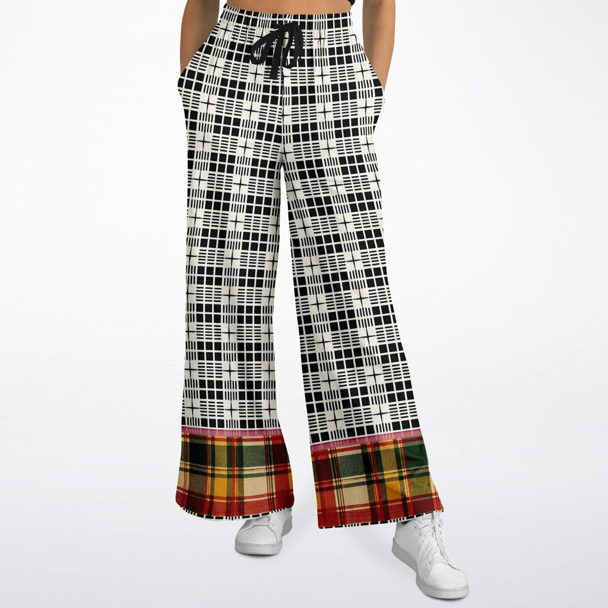 The Three Muses in New Plaid Eco-Poly Wide Leg Pants