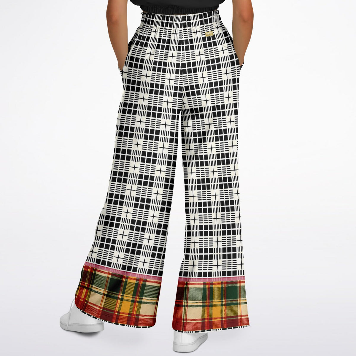 The Three Muses in New Plaid Eco-Poly Wide Leg Pants