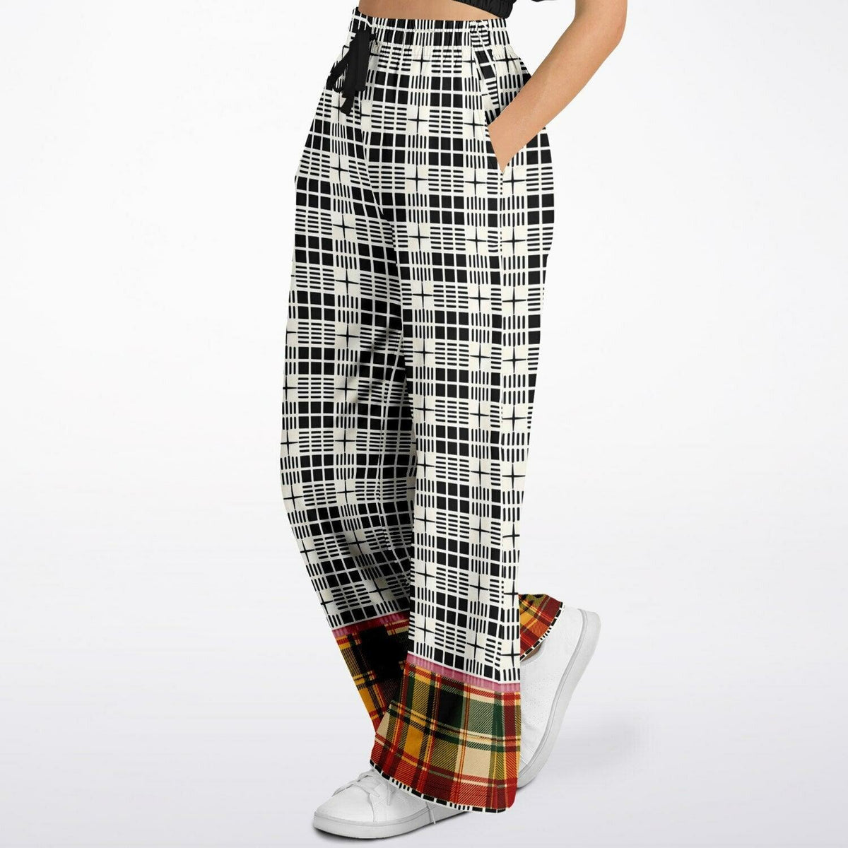 The Three Muses in New Plaid Eco-Poly Wide Leg Pants