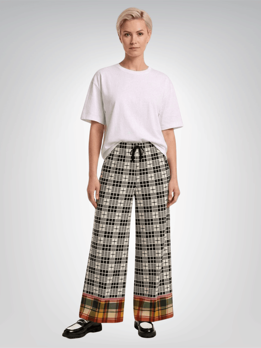 The Three Muses in New Plaid Eco-Poly Wide Leg Pants