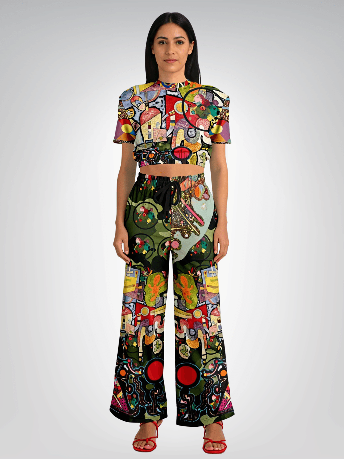 Tiptoe Through the Kandinskys Eco-Poly Short Sleeve Cropped Pullover