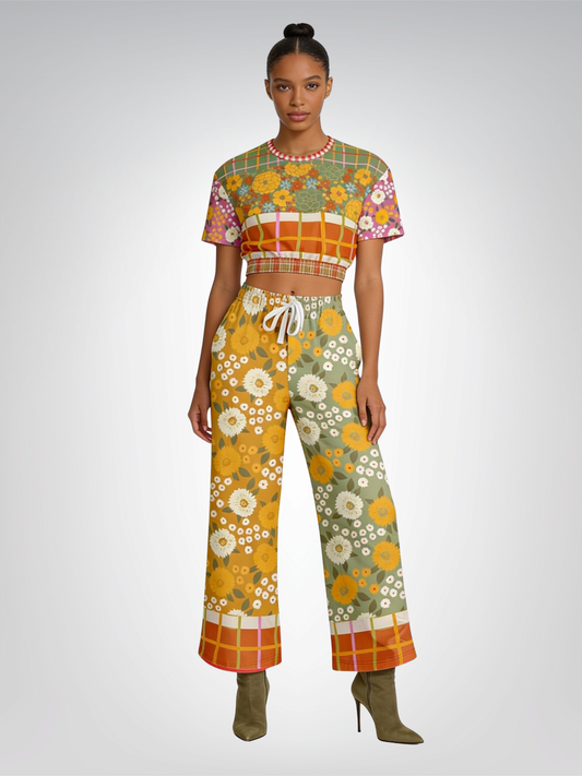 Traipsing Through My Hippie Era Floral Fields Eco-Poly Short Sleeve Cropped Pullover