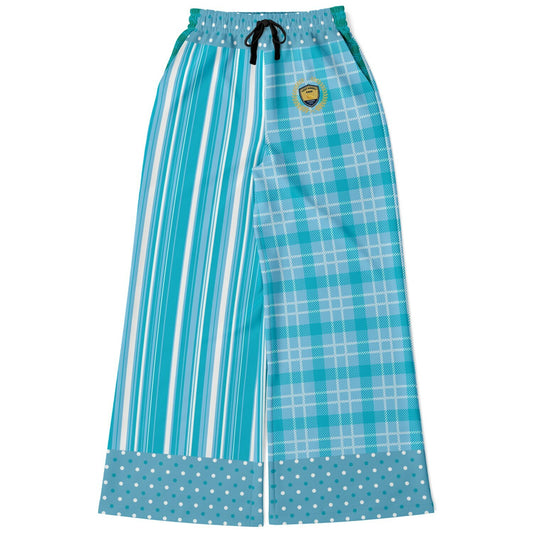 Trapped in Blue Skies Plaid Eco-Poly Wide Leg Pants